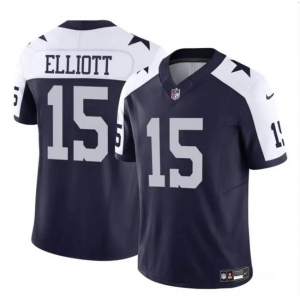 Men's Dallas Cowboys #15 Ezekiel Elliott Navy White 2023 F.U.S.E Thanksgiving Vapor Limited Football Stitched Jersey