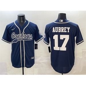 Men's Dallas Cowboys #17 Brandon Aubrey Navy Cool Base Stitched Baseball Jersey