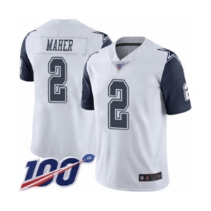 Men's Dallas Cowboys #2 Brett Maher Limited White Rush Vapor Untouchable 100th Season Football Jersey