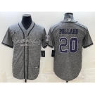 Men's Dallas Cowboys #20 Tony Pollard Grey Gridiron With Patch Cool Base Stitched Baseball Jersey