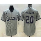 Men's Dallas Cowboys #20 Tony Pollard Grey Pinstripe With Patch Cool Base Stitched Baseball Jersey