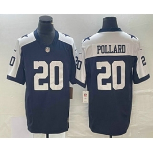 Men's Dallas Cowboys #20 Tony Pollard Navy Blue Thanksgiving 2023 FUSE Vapor Limited Stitched Jersey