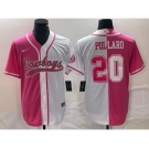 Men's Dallas Cowboys #20 Tony Pollard Pink White Split Cool Base Stitched Baseball Jersey