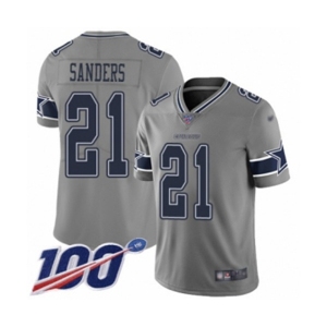 Men's Dallas Cowboys #21 Deion Sanders Limited Gray Inverted Legend 100th Season Football Jersey