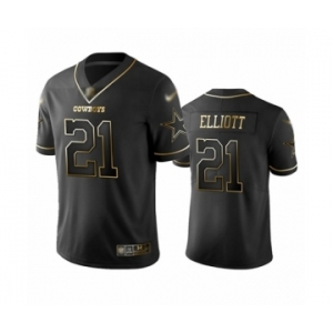 Men's Dallas Cowboys #21 Ezekiel Elliott Black Golden Edition Limited Football Jersey