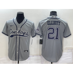 Men's Dallas Cowboys #21 Ezekiel Elliott Grey Stitched Cool Base Nike Baseball Jersey