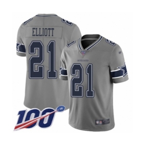 Men's Dallas Cowboys #21 Ezekiel Elliott Limited Gray Inverted Legend 100th Season Football Jersey