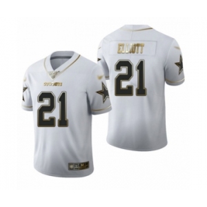 Men's Dallas Cowboys #21 Ezekiel Elliott White Golden Edition Limited Football Jersey
