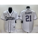 Men's Dallas Cowboys #21 Ezekiel Elliott White Stitched Cool Base Nike Baseball Jersey