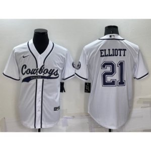 Men's Dallas Cowboys #21 Ezekiel Elliott White Stitched Cool Base Nike Baseball Jersey