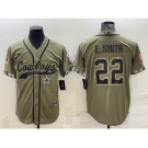 Men's Dallas Cowboys #22 Emmitt Smith 2022 Olive Salute to Service Cool Base Stitched Baseball Jersey