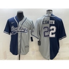 Men's Dallas Cowboys #22 Emmitt Smith Navy Grey Split With Patch Cool Base Stitched Baseball Jersey