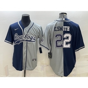 Men's Dallas Cowboys #22 Emmitt Smith Navy Grey Split With Patch Cool Base Stitched Baseball Jersey