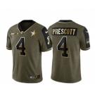 Men's Dallas Cowboys #4 Dak Prescott 2021 Olive Salute To Service Golden Limited Stitched Football Jersey