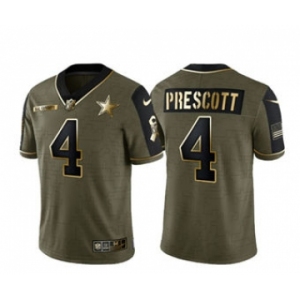 Men's Dallas Cowboys #4 Dak Prescott 2021 Olive Salute To Service Golden Limited Stitched Football Jersey