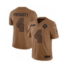 Men's Dallas Cowboys #4 Dak Prescott 2023 Brown Salute To Service Limited Football Stitched Jersey