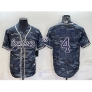 Men's Dallas Cowboys #4 Dak Prescott Blue Name Grey Camo With Patch Cool Base Stitched Baseball Jersey