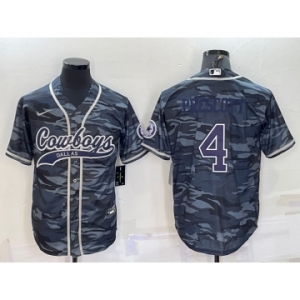 Men's Dallas Cowboys #4 Dak Prescott Blue Name Grey Camo With Patch Cool Base Stitched Baseball Jersey