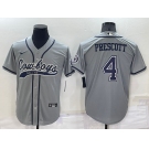 Men's Dallas Cowboys #4 Dak Prescott Grey Stitched Cool Base Nike Baseball Jersey