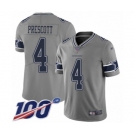 Men's Dallas Cowboys #4 Dak Prescott Limited Gray Inverted Legend 100th Season Football Jersey