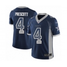 Men's Dallas Cowboys #4 Dak Prescott Limited Navy Blue Rush Drift Fashion Football Jersey