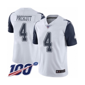 Men's Dallas Cowboys #4 Dak Prescott Limited White Rush Vapor Untouchable 100th Season Football Jersey