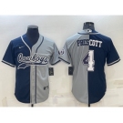 Men's Dallas Cowboys #4 Dak Prescott Navy Blue Grey Two Tone With Patch Cool Base Stitched Baseball Jersey