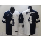 Men's Dallas Cowboys #4 Dak Prescott Navy White Split With C Patch Stitched Football Jersey