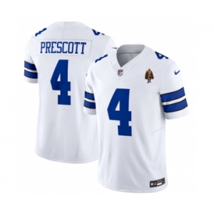 Men's Dallas Cowboys #4 Dak Prescott White 2023 F.U.S.E. With Walter Payton Patch Vapor Limited Football Stitched Jersey