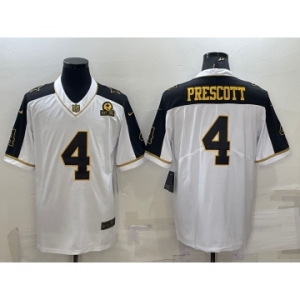 Men's Dallas Cowboys #4 Dak Prescott White Gold Edition With 1960 Patch Limited Stitched Football Jersey