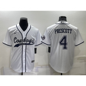 Men's Dallas Cowboys #4 Dak Prescott White Stitched Cool Base Nike Baseball Jersey