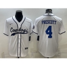 Men's Dallas Cowboys #4 Dak Prescott White With Patch Cool Base Stitched Baseball Jersey