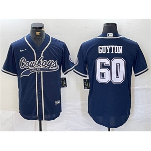 Men's Dallas Cowboys #60 Tyler Guyton Navy Cool Base Baseball Stitched Jersey