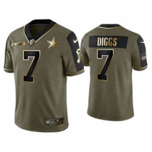 Men's Dallas Cowboys #7 Trevon Diggs 2021 Olive Salute To Service Golden Limited Stitched Football Jersey