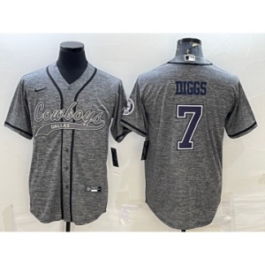 Men's Dallas Cowboys #7 Trevon Diggs Grey Gridiron With Patch Cool Base Stitched Baseball Jersey