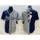 Men's Dallas Cowboys #7 Trevon Diggs Navy Gray Split With Patch Cool Base Stitched Baseball Jersey