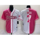 Men's Dallas Cowboys #7 Trevon Diggs Pink White Two Tone With Patch Cool Base Stitched Baseball Jersey