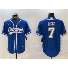 Men's Dallas Cowboys #7 Trevon Diggs Royal With Patch Cool Base Stitched Baseball Jersey