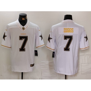 Men's Dallas Cowboys #7 Trevon Diggs White Golden Edition Limited Football Stitched Jersey
