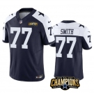 Men's Dallas Cowboys #77 Tyron Smith Navy White 2023 F.U.S.E. NFC East Champions Patch Football Stitched Jersey