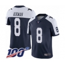 Men's Dallas Cowboys #8 Troy Aikman Navy Blue Throwback Alternate Vapor Untouchable Limited Player 100th Season Football Jersey