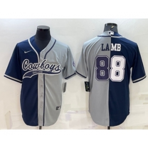 Men's Dallas Cowboys #88 CeeDee Lamb Navy Blue Grey Two Tone With Patch Cool Base Stitched Baseball Jersey