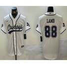 Men's Dallas Cowboys #88 CeeDee Lamb White With Navy Name Cool Base Stitched Baseball Jersey