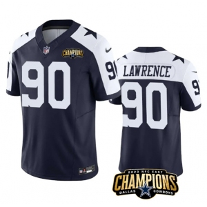 Men's Dallas Cowboys #90 DeMarcus Lawrence Navy White 2023 F.U.S.E. NFC East Champions Patch Football Stitched Jersey