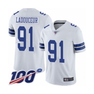 Men's Dallas Cowboys #91 L. P. Ladouceur White Vapor Untouchable Limited Player 100th Season Football Jersey