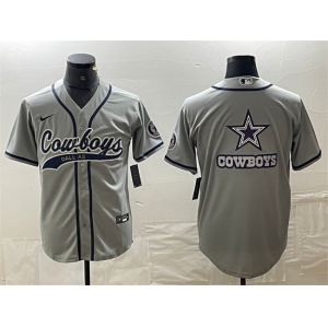 Men's Dallas Cowboys Gray Team Big Logo With Patch Cool Base Stitched Baseball Jersey