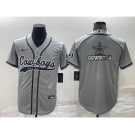 Men's Dallas Cowboys Grey Team Big Logo With Patch Cool Base Stitched Baseball Jerse