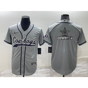 Men's Dallas Cowboys Grey Team Big Logo With Patch Cool Base Stitched Baseball Jerse