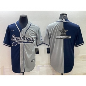 Men's Dallas Cowboys Navy Grey Split Team Big Logo With Patch Cool Base Stitched Baseball Jersey