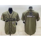 Men's Dallas Cowboys Olive Salute to Service Team Big Logo Cool Base Stitched Baseball Jersey